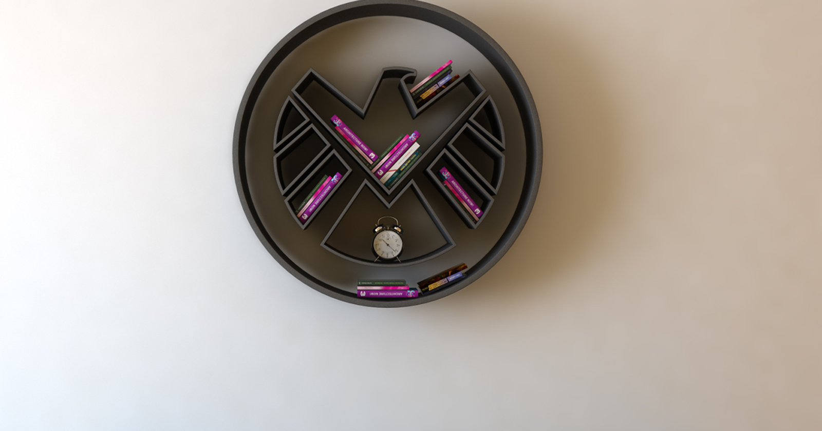 Knjižne police v obliki logotipov superherojev