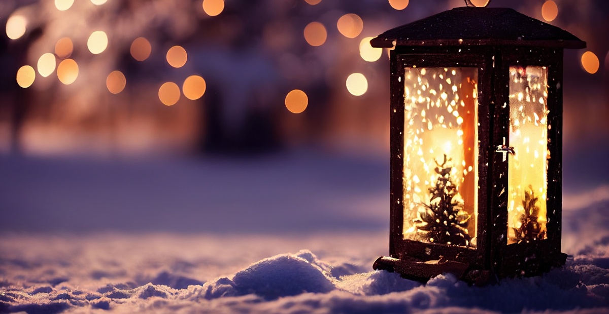 christmas-lantern-with-fir-branch-decoration-snowy-table-defocused-background-generative-ai