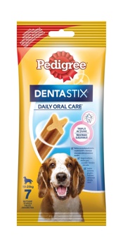 Nega zob vsak dan
Prigrizek za žvečenje Pedigree Dentastix za velike in majhne pse – odličen za vsakodnevno čiščenje zob. Cena: od 1,69 evra naprej.
pedigree.com